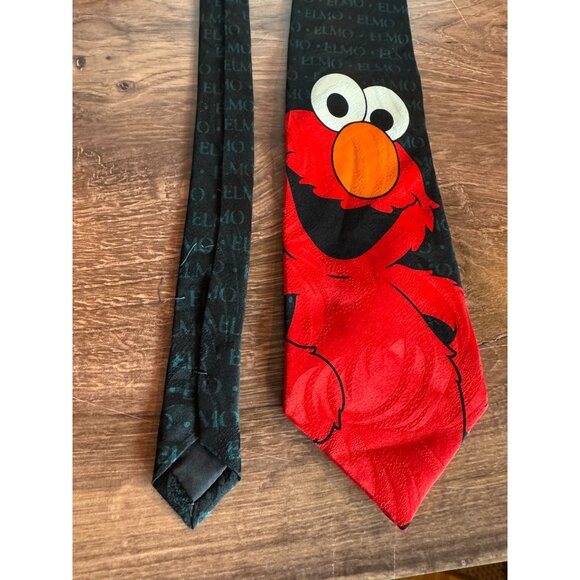 None Other - Vintage Silk Handmade Elmo Tie – Sesame Street Character Necktie